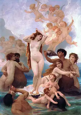 The Birth of Venus; by William-Adolphe Bouguereau; 1879; oil on canvas; 300 x 215 cm; Musée d'Orsay (Paris)[211]
