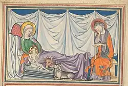 Saint Joseph sleeps through the Nativity, Cloisters Apocalypse, c. 1330