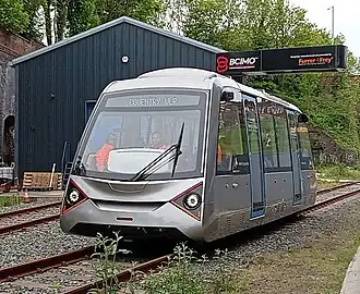 The Coventry Very Light Rail Vehicle during a public test on Saturday 17 May 2025
