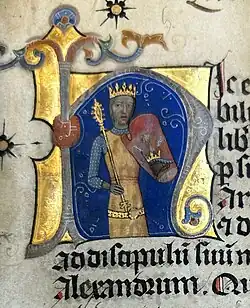Chronicon Pictum, King Louis I of Hungary, throne, canopy, orb, secpter, Hungarian, medieval, chronicle, book, illumination, illustration, history