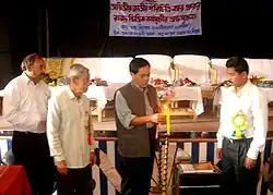 The State Rural Development Minister, Tripura, Shri Jitendra Choudhury lighting the lamp to launch the Unique ID Project (Aadhaar) in the State, at Rupaichhari RD Block, Tripura. The Chairman
