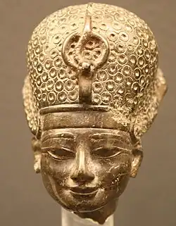 Head of Thutmose IV wearing the blue crown. 18th Dynasty. State Museum of Egyptian Art, Munich.