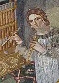 4th century A.D., Mariamin, Syria (part of Byzantine Empire). Tibia, from the Mosaic of the Female Musicians, Mariamin