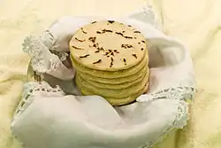 Salvadoran tortillas are a staple of the Salvadoran diet. These are thicker (5&nbsp;mm) than Mexican tortillas, about 10&nbsp;cm in diameter.