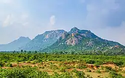 Trikut Hills seen from the surrounding plains