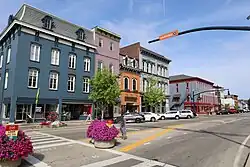 Buildings along Main Street in Troy Public Square in 2023