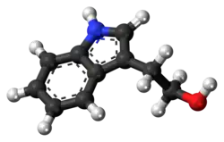 Ball-and-stick model of the tryptophol molecule