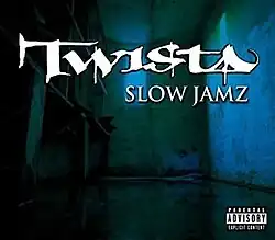 An abandoned blue hallway is shown with Twista's name in white paint, and the song title in white text. The parental advisory sticker is placed on the bottom-right corner.