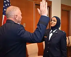 A U.S. Air Force chaplain candidate is commissioned at the Catholic Theological Union, Chicago, Illinois, December 2019.