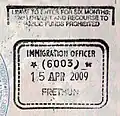 British entry stamp issued by the UK Border Agency at Calais-Fréthun station.
