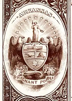 Arkansas state coat of arms from the reverse of the National Bank Note Series 1882BB
