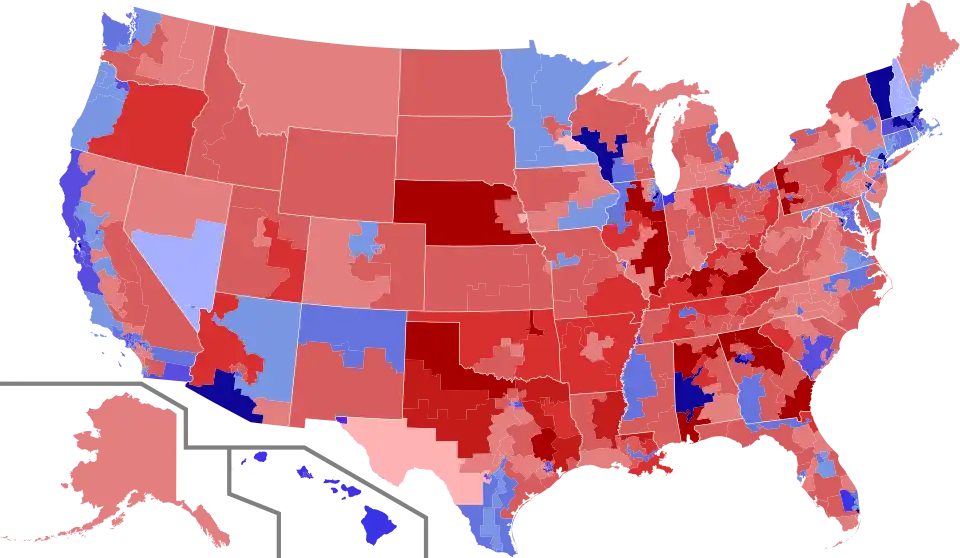 Results shaded according to winning candidate's share of vote