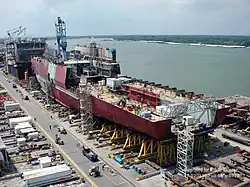 USS&nbsp;San Antonio during construction at Avondale, 2002