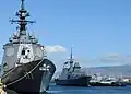 RSS Supreme passes by JS Atago in Pearl Harbor during RIMPAC 2010.