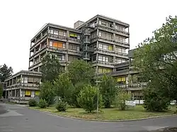 The building of the nearby Biology Department is of the same architectural style