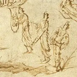 Lyre, harp and hourglass drum