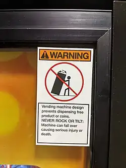 A waring sticker for vending machines