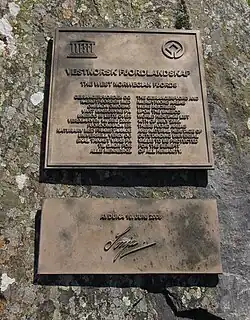 Plaquette at Bakka, signed by Queen Sonja of Norway June 10, 2006.