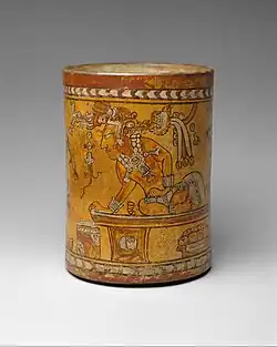 Vessel with a throne scene (Maya); late 7th–8th century; ceramic; 21.59 cm; Metropolitan Museum of Art (New York City)