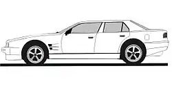 A sketch showing the side profile of the Lagonda Virage saloon