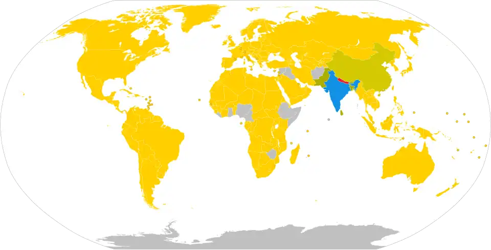 Visa policy of Nepal, showing free movement between India and Nepal under the 1950 treaty