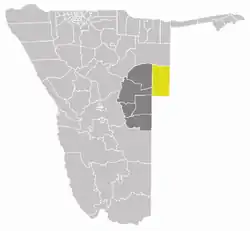 Otjombinde Constituency (yellow) in the Omaheke Region (dark grey)
