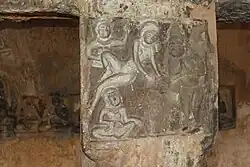 Hanuman depicted on a pillar at Undavalli Caves.