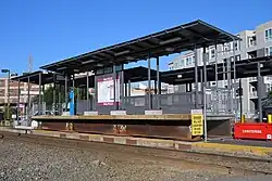 A short section of high-level railway platform