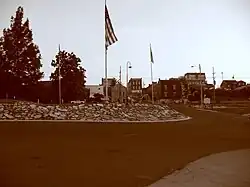 Downtown Washington at dusk, as seen from its Missouri River dock and park