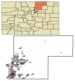 Location of the Town of Frederick in Weld County, Colorado.