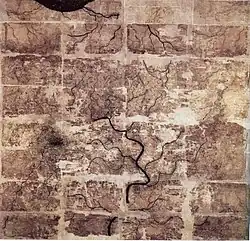 Image 25An early Western Han (202 BC – AD 9) silk map found in tomb 3 of Mawangdui, depicting the Kingdom of Changsha and Kingdom of Nanyue in southern China (note: the south direction is oriented at the top) (from Science in the ancient world)