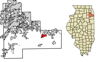 Location of Monee in Will County, Illinois.