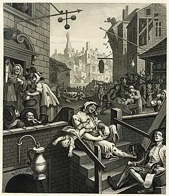 Image 109Gin Lane at Gin Craze, by Samuel Davenport after William Hogarth (from Wikipedia:Featured pictures/Artwork/Others)