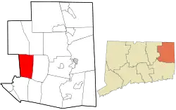 Chaplin's location within Windham County and Connecticut