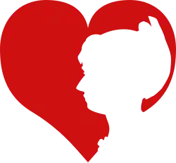 Cartoon heart with a silhouette woman looking ford to our left.