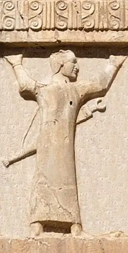 Image 12Egyptian soldier of the Achaemenid army, circa 470 BCE. Xerxes I tomb relief. (from History of ancient Egypt)
