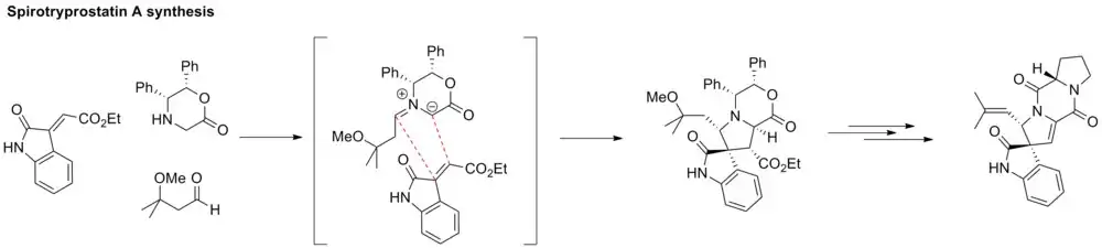 Step of spirotryprostatin synthesis using azomethine ylide.