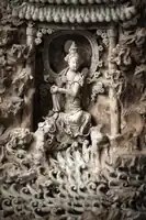 Detail of elaborate part-glazed shrine, nearly 30&nbsp;cm tall, 1280–1330