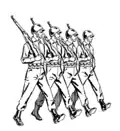 Line drawing of marching soldiers