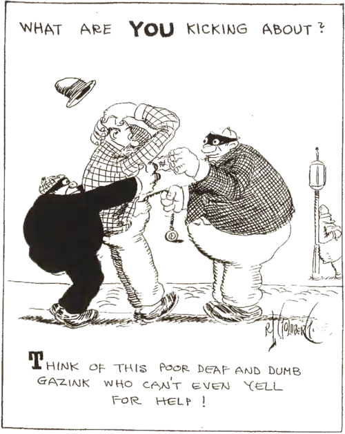 A cartoon of two men mugging a man in the street