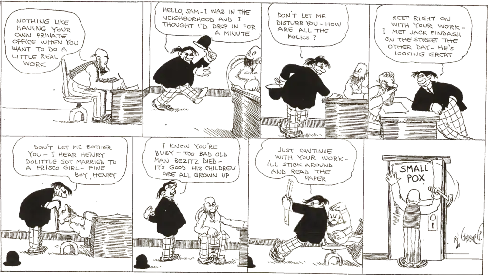 A comic strip a cartoonist being harassed