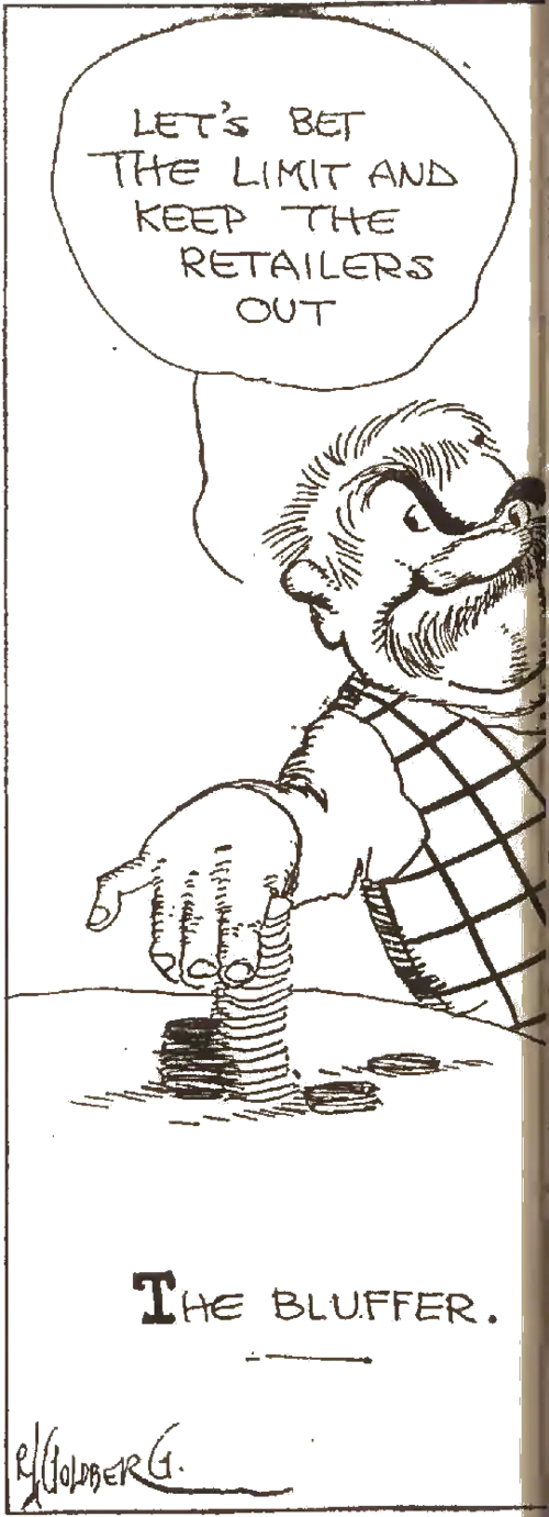 A cartoon of a man who bluffs in poker