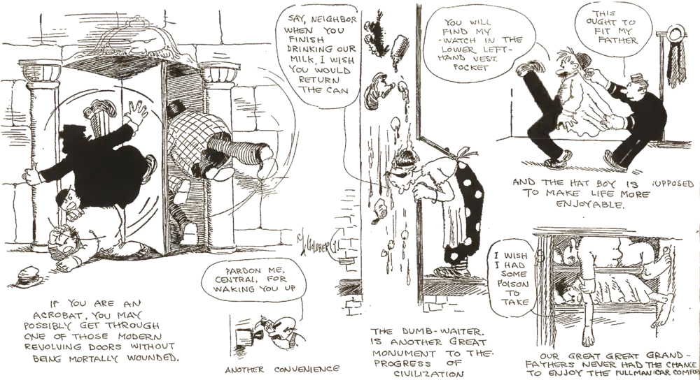 A series of cartoons about inconveniences in modern technology