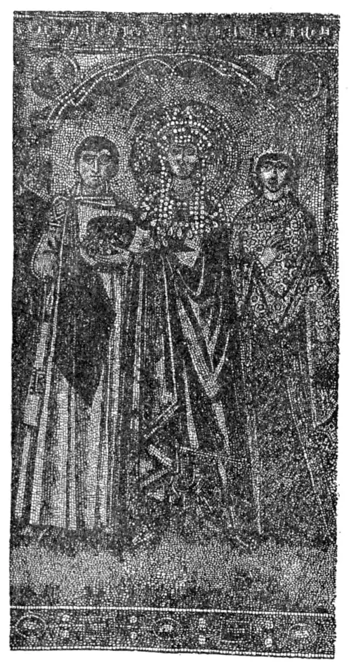Fig. 3.—Mosaic of Theodora and Attendants, from S. Vitale, Ravenna; over life size.