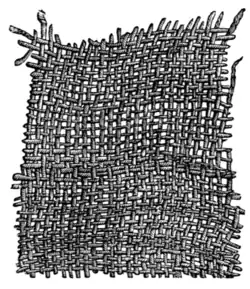 Fig. 3.—Prehistoric (Stone Age) flaxen stuff, from a lake-dwelling in Switzerland.