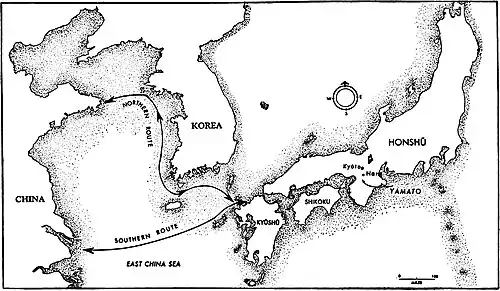 Early routes between Japan and China