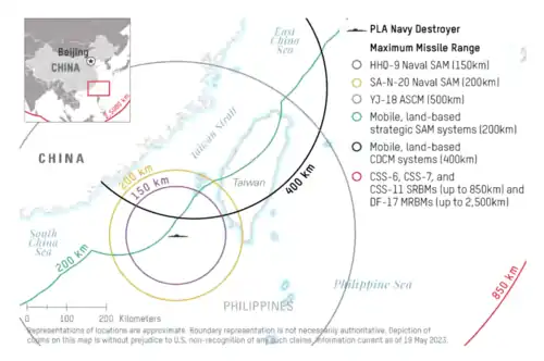 PRC Missile Coverage over the Taiwan Strait