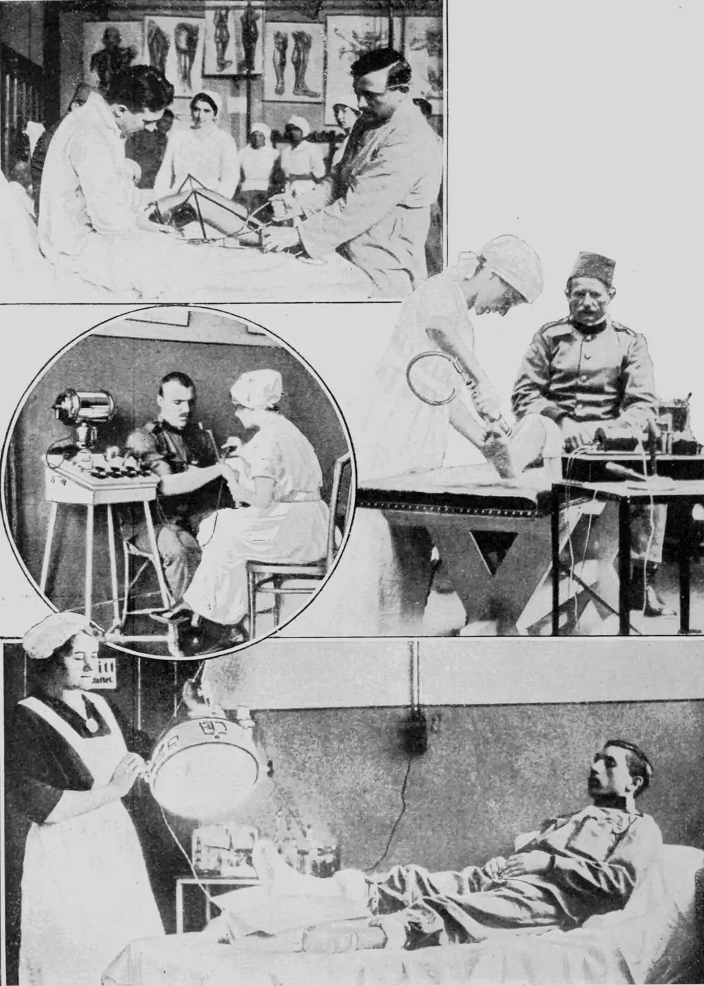 Image of four different situations with wounded men