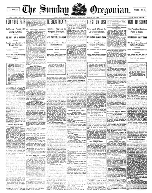 FAC SIMILE. FIRST PAGE OF THE OREGONIAN