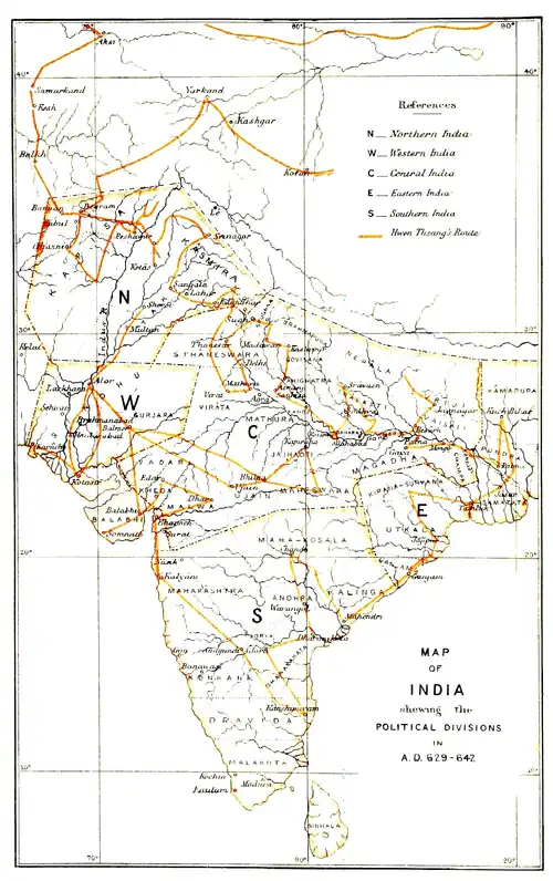 Map of India, showing the Political Divisions in A.D. 629-642